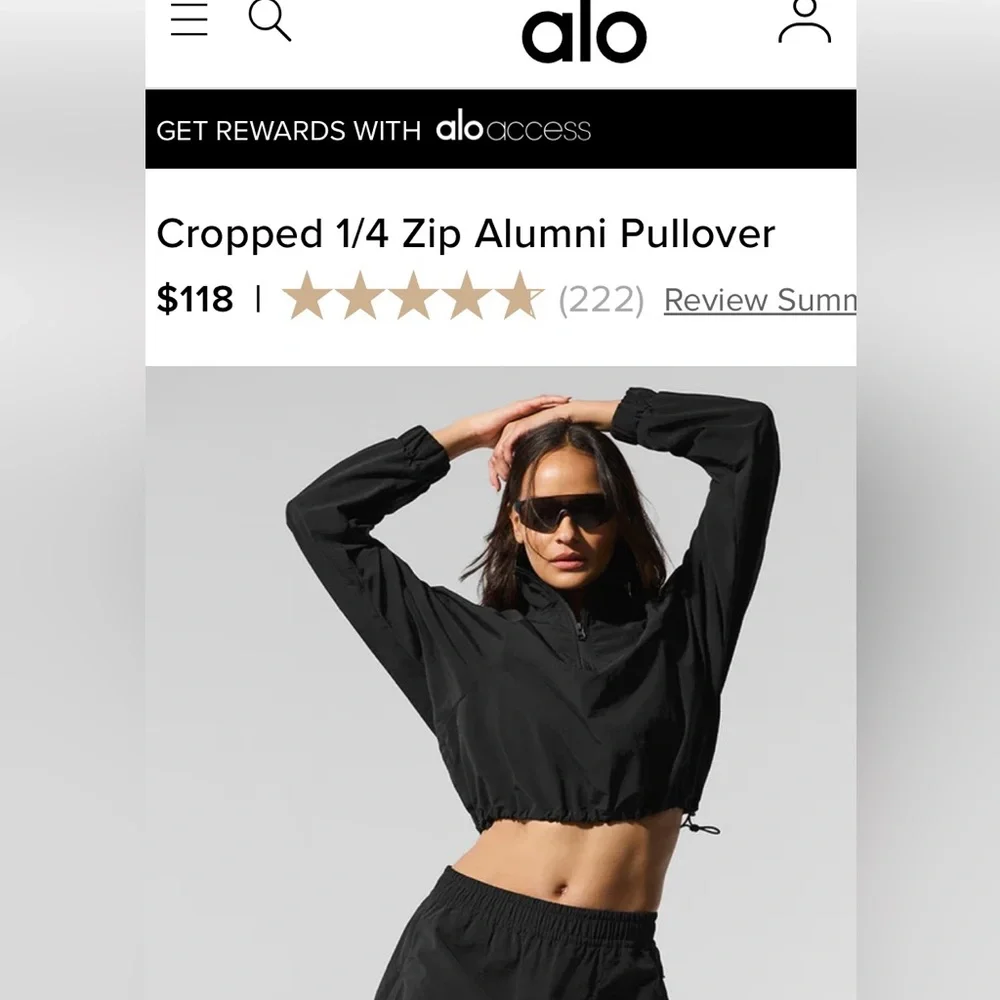 ALO Yoga | Tops | Alo Black Cropped 4 Zip Alumni Pullover | Poshmark